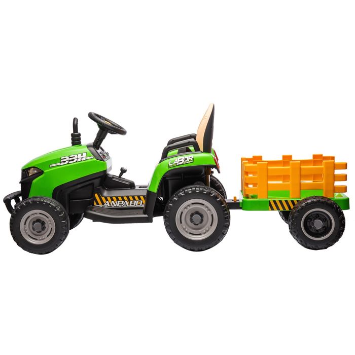 Kinder Accu Tractor Labor met aanhanger Groen 24V