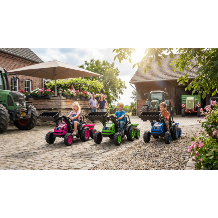 Kinder Accu Tractor met loader en aanhanger Roze
