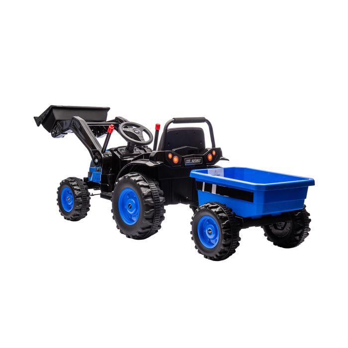 Kinder Accu Tractor met loader en aanhanger Blauw