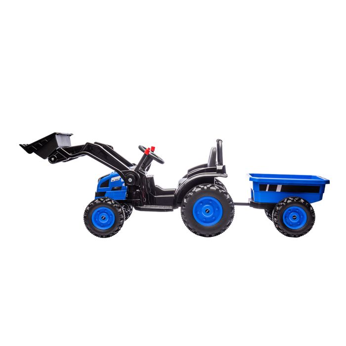 Kinder Accu Tractor met loader en aanhanger Blauw