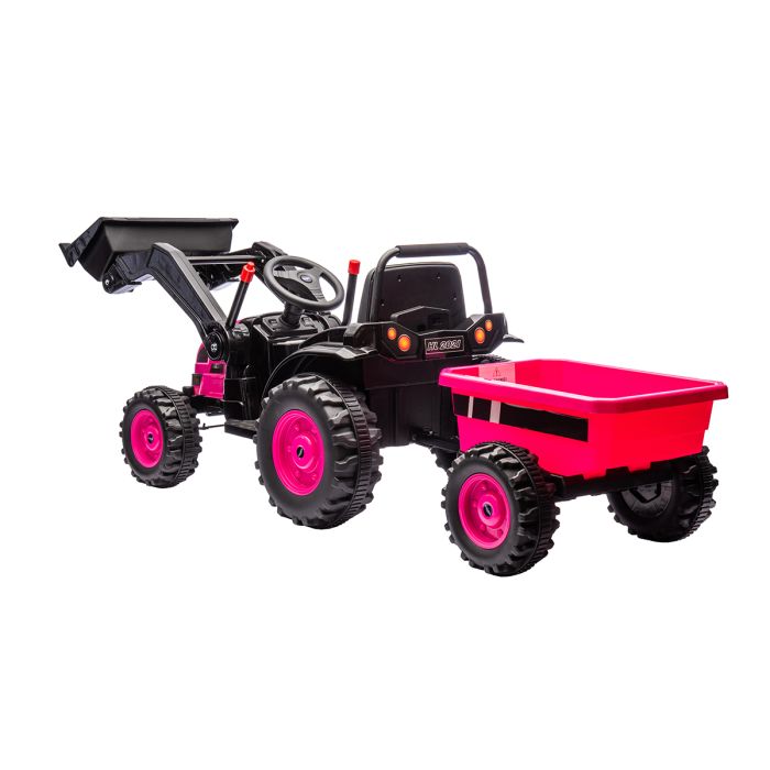 Kinder Accu Tractor met loader en aanhanger Roze