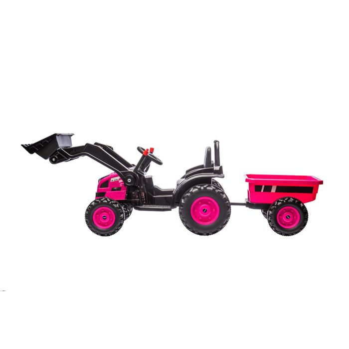 Kinder Accu Tractor met loader en aanhanger Roze