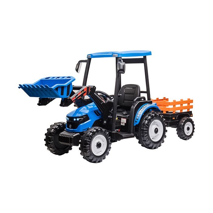 Kinder Accu Tractor Farmer met schep en aanhanger Blauw 24 Volt