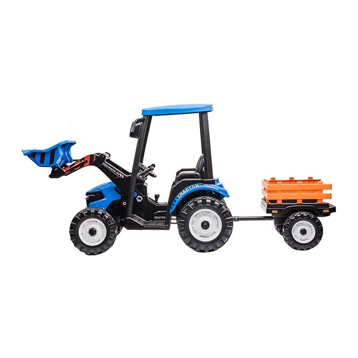 Kinder Accu Tractor Farmer met schep en aanhanger Blauw 24 Volt
