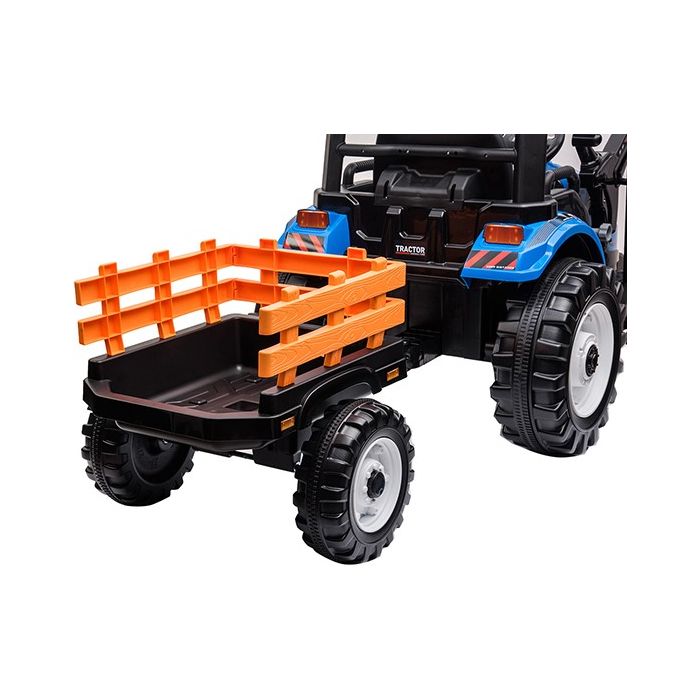 Kinder Accu Tractor Farmer met schep en aanhanger Blauw 24 Volt
