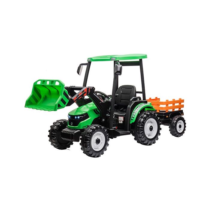 Kinder Accu Tractor Farmer met schep en aanhanger Groen 24 Volt