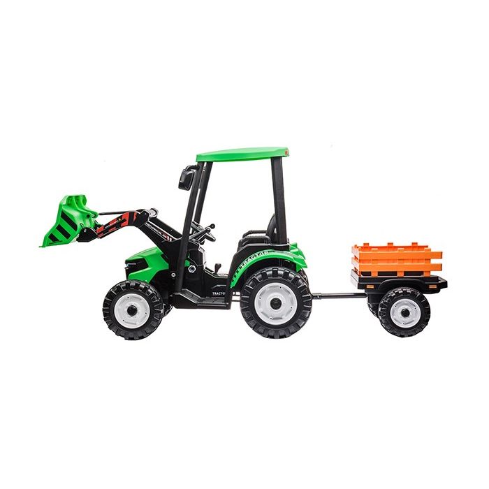 Kinder Accu Tractor Farmer met schep en aanhanger Groen 24 Volt