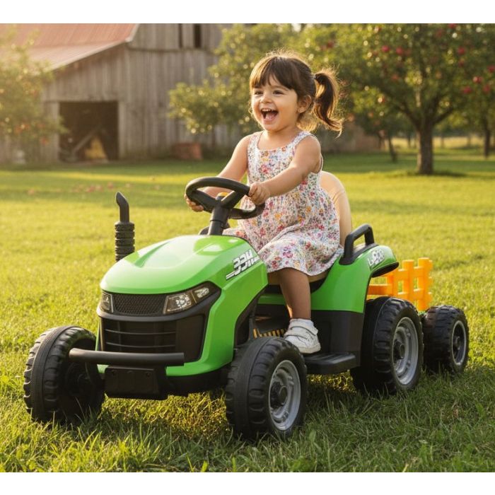 Kinder Accu Tractor Labor met aanhanger Groen 24V