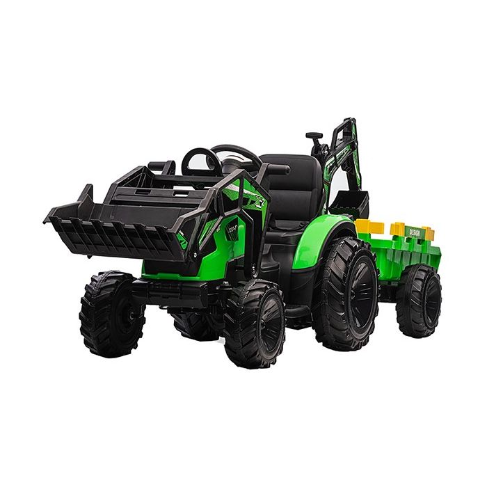Elektrische Kindertractor Digger Groen 24V met Aanhanger en Schep