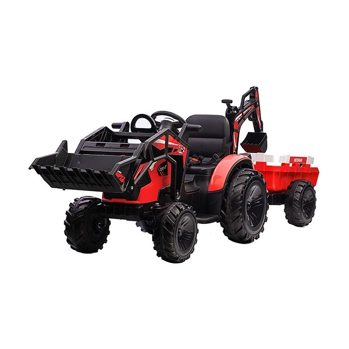 Elektrische Kindertractor Digger Rood 24V met Aanhanger en Schep