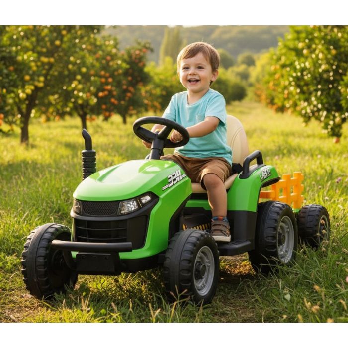 Kinder Accu Tractor Labor met aanhanger Groen 24V