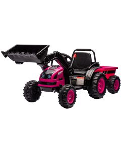 Kinder Accu Tractor met loader en aanhanger Roze