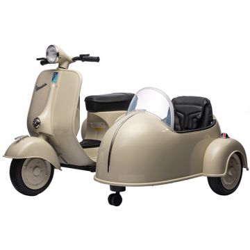 Elektrische Vespa Kind met Zijspan beige 12 Volt