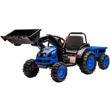 Kinder Accu Tractor met loader en aanhanger Blauw