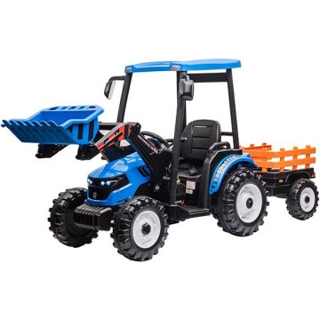 Kinder Accu Tractor Farmer met schep en aanhanger Blauw 24 Volt