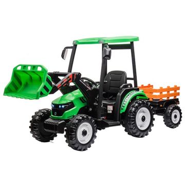 Kinder Accu Tractor Farmer met schep en aanhanger Groen 24 Volt