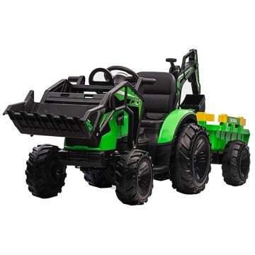 Elektrische Kindertractor Digger Groen 24V met Aanhanger en Schep