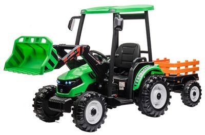 Kinder Accu Tractor Farmer met schep en aanhanger Groen 24 Volt