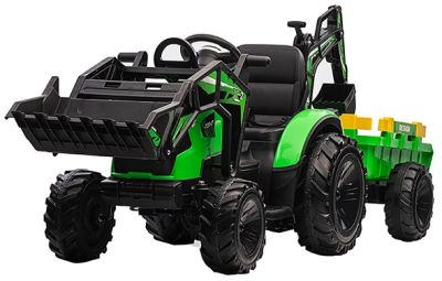 Elektrische Kindertractor Digger Groen 24V met Aanhanger en Schep